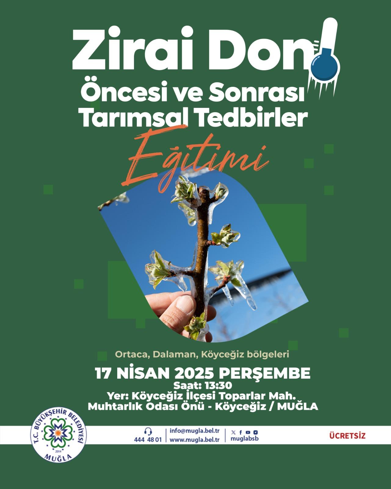 Zirai Don Öncesi ve Sonrası Tarımsal Tedbirler Eitimi Ortaca, Dalaman, Köyceiz Etkinliğine Davetlisiniz