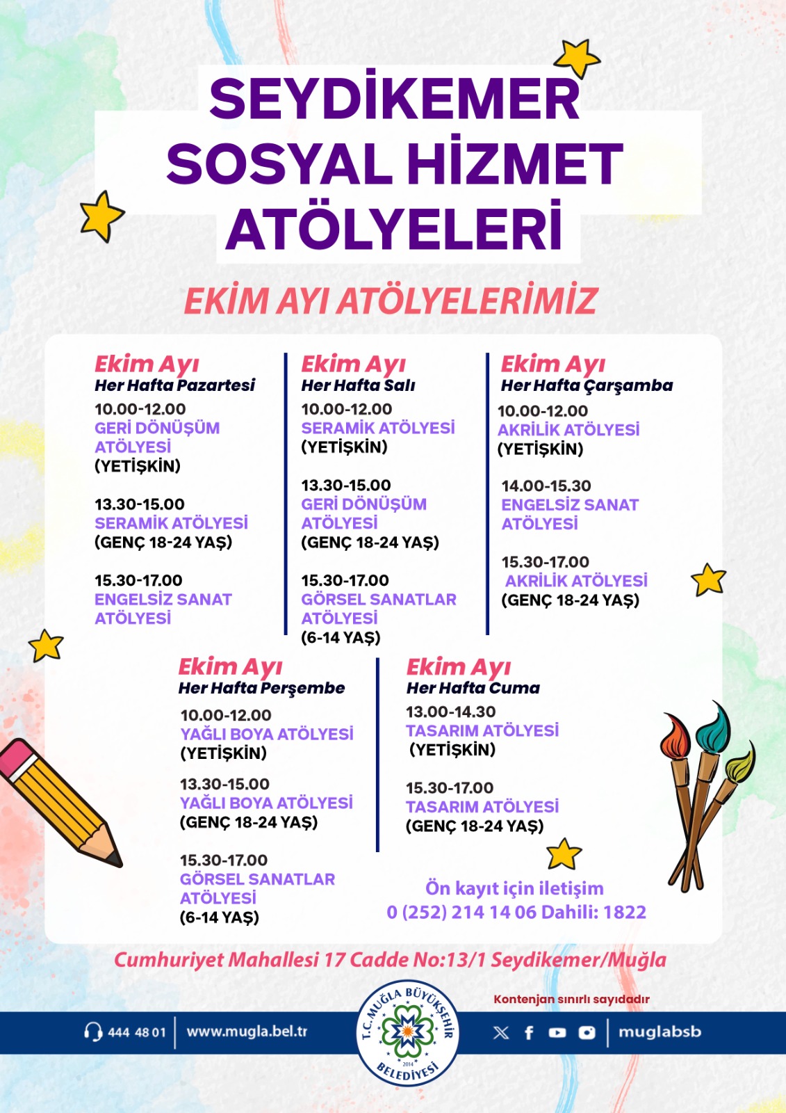Seydikemer Ekim Ayı Sosyal Hizmetler Atölyeleri  Etkinliğine Davetlisiniz