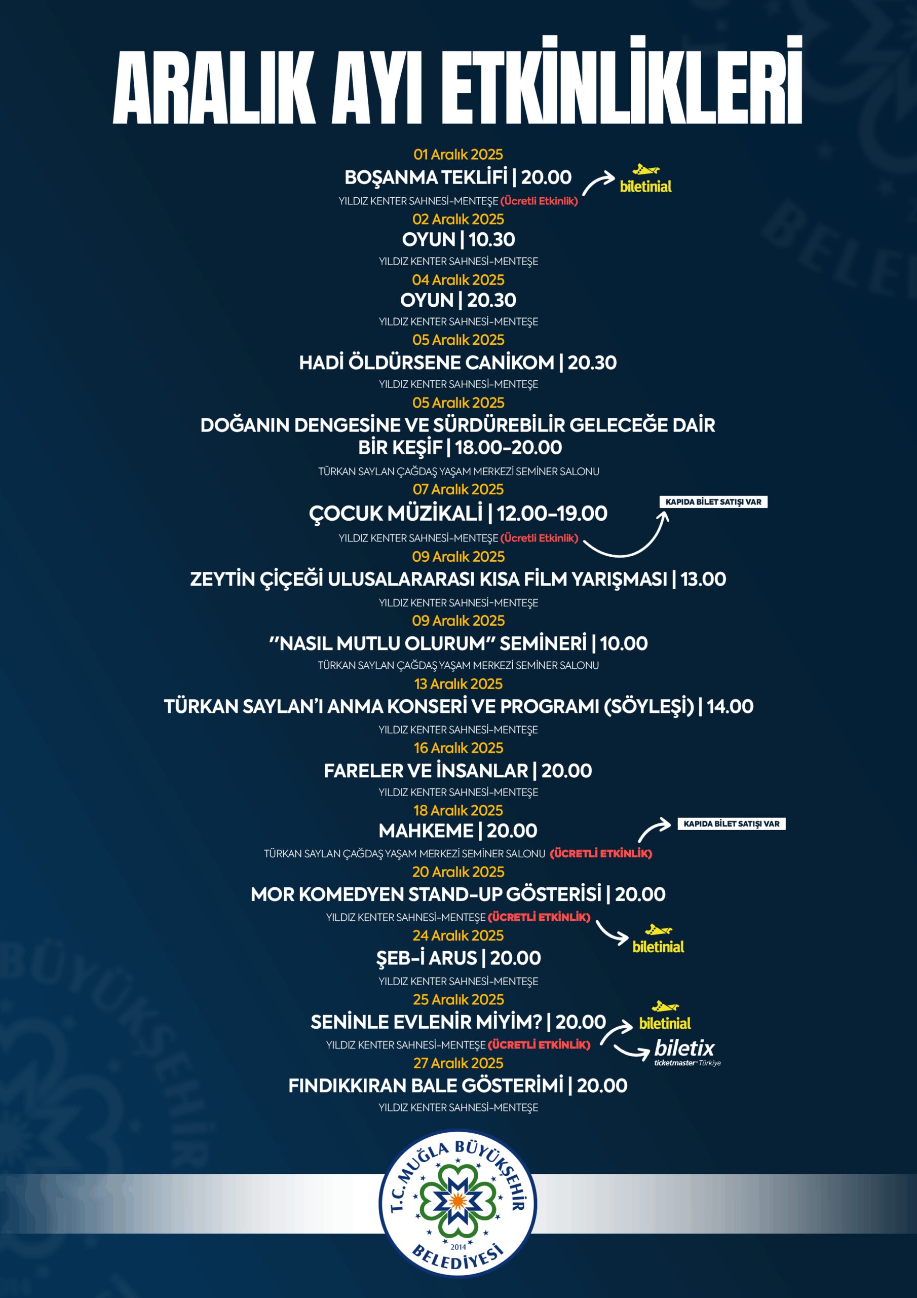 Aralık Ayı Etkinlik Takvimi  Etkinliğine Davetlisiniz