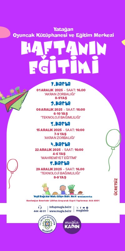 Yataan Oyuncak Kütüphanesi ve Eitim Merkezi Haftanın Eitimi  Etkinliğine Davetlisiniz
